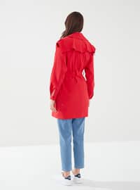 Red - Fully Lined - Shawl Collar - Trench Coat