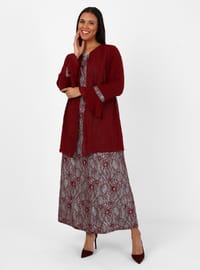 Burgundy - Fully Lined - Crew neck - Modest Plus Size Evening Dress