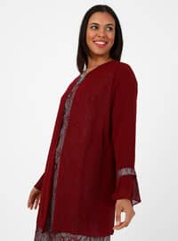 Burgundy - Fully Lined - Crew neck - Modest Plus Size Evening Dress