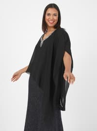 Black - Saxe Blue - Fully Lined - V neck Collar - Modest Plus Size Evening Dress