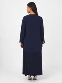 Navy Blue - Fully Lined - Crew neck - Modest Plus Size Evening Dress