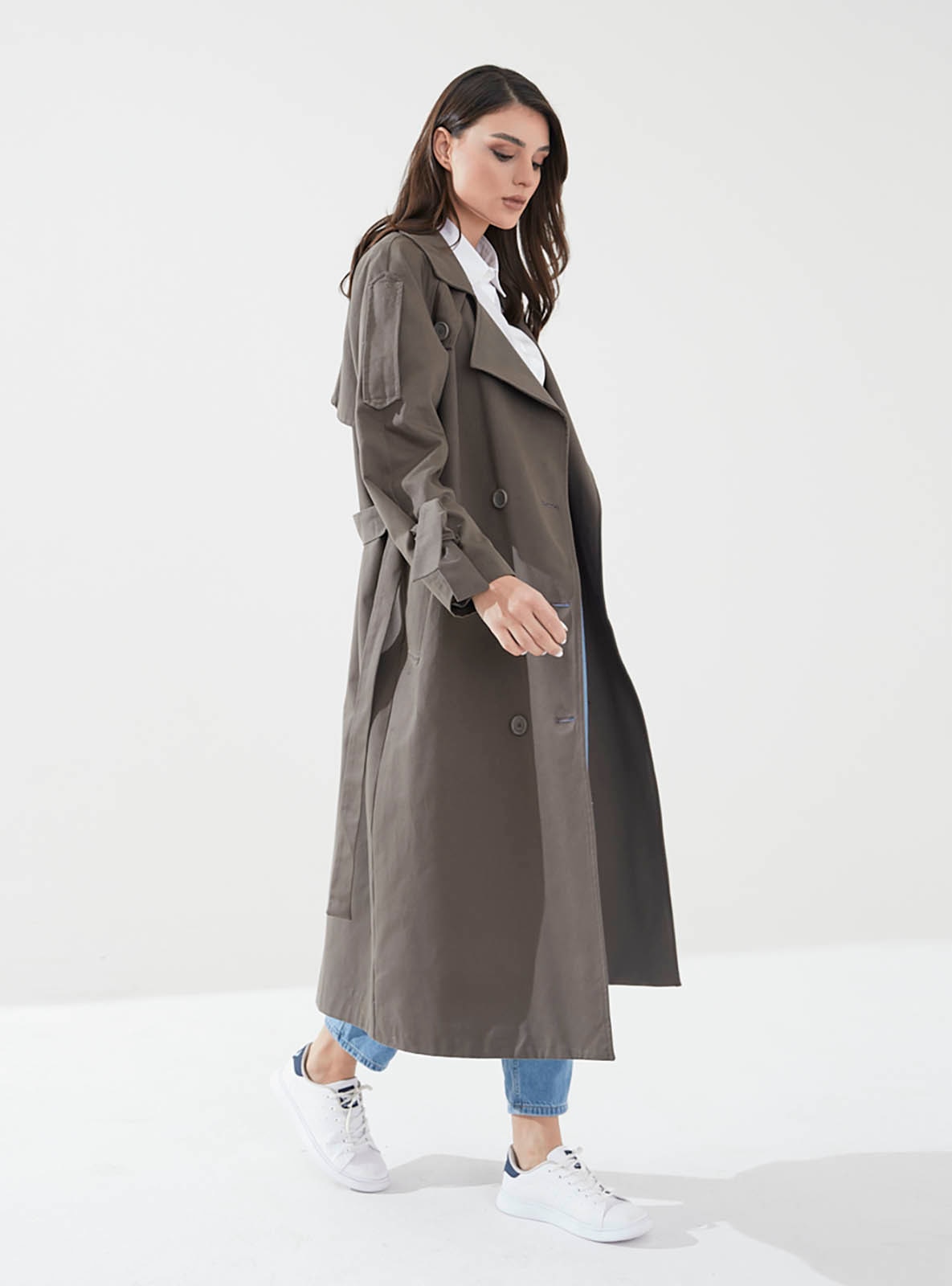 Brown - Fully Lined - Shawl Collar - Trench Coat