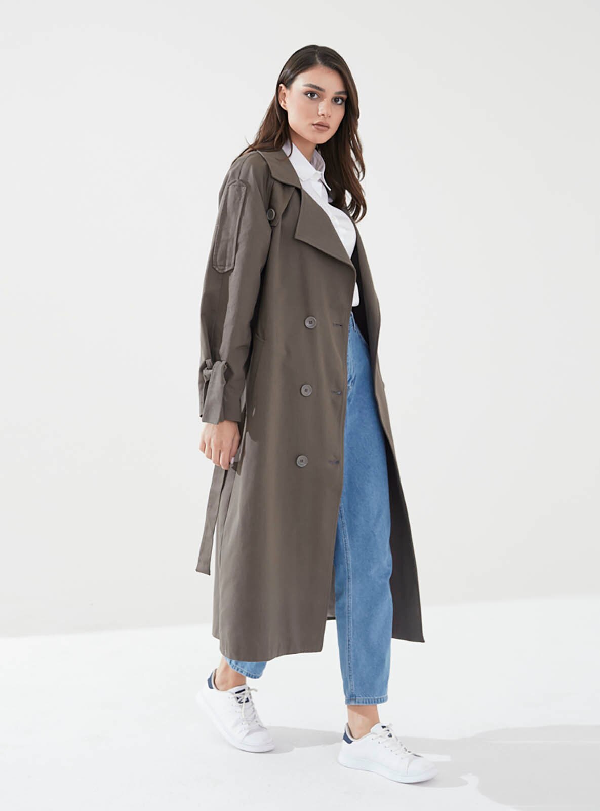 Brown - Fully Lined - Shawl Collar - Trench Coat