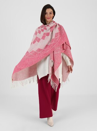 Patterned Poncho Pink White