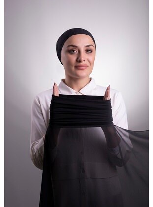 Black Practical Ready-To-Wear Ready-To-Wear Shawl Chiffon Undercap 3001_01