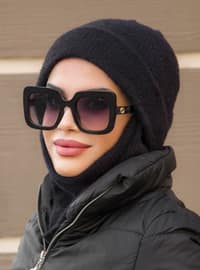 Masked Beanie Instant Hijab Black Instant Scarf