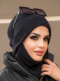 Masked Beanie Instant Hijab Black Instant Scarf
