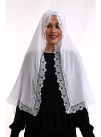 Needle Embroidered Lace Scarf Demor Mevlüt Cover White