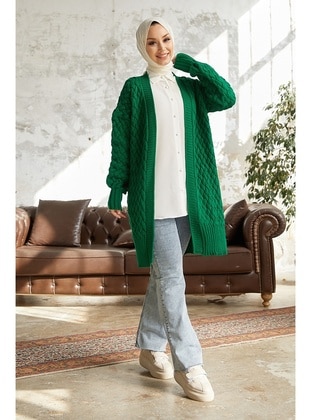Evan Long Knitted Sweater Cardigan Green