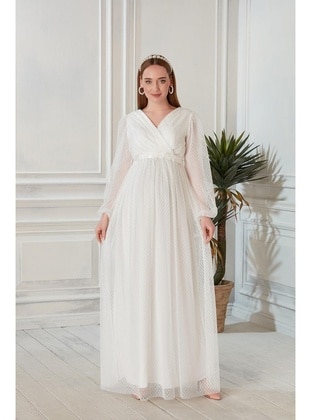 Işşıl A0024 Tulle Maxi Maternity Evening Gowns Babyshower Dress White