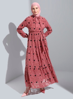 Rose - Polka Dot - Point Collar - Fully Lined - Modest Dress  - Bürün