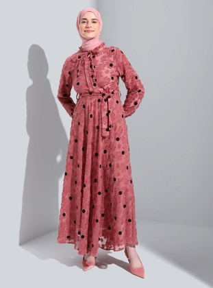 Rose - Polka Dot - Point Collar - Fully Lined - Modest Dress  - Bürün