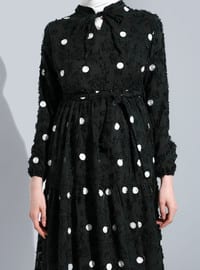 Khaki - Polka Dot - Point Collar - Fully Lined - Modest Dress