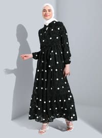 Khaki - Polka Dot - Point Collar - Fully Lined - Modest Dress