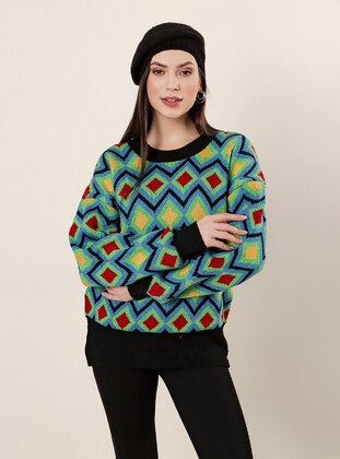 Blue - Crew neck - Knit Sweaters - By Saygı