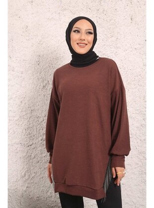 Brown Crew-Neck Side Chain Hijab Tunic