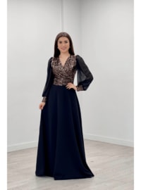 Sequin Fabric Sleeves Tulle Evening Dress