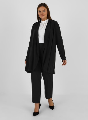 Black - Unlined - Double-Breasted - Plus Size Topcoat - Alia
