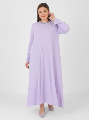 Lilac - Unlined - Crew neck - Plus Size Dress - Alia
