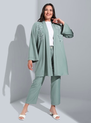 Olive Green - Unlined - Plus Size Suit - Alia