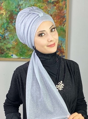 Pearl Embellished Single Single Silvery Scarf Undercap Silver Instant Scarf