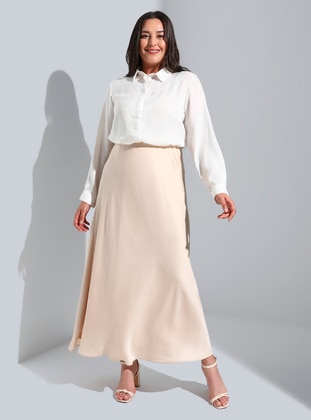 Beige - Fully Lined - Plus Size Skirt - Alia