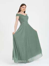 Fully Lined - Dark Green Almond - Boat neck - Evening Dresses