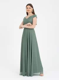 Fully Lined - Dark Green Almond - Boat neck - Evening Dresses