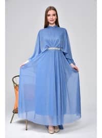 Women's Plus Size Evening Dresses Cape And Silvery Blue