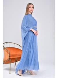 Women's Plus Size Evening Dresses Cape And Silvery Blue
