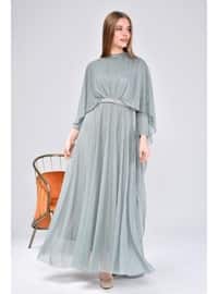 Sea-green - Silvery - Fully Lined - Modest Plus Size Evening Dress