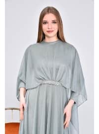 Sea-green - Silvery - Fully Lined - Modest Plus Size Evening Dress