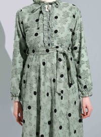 Mint Green - Polka Dot - Point Collar - Fully Lined - Modest Dress