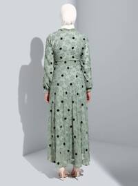 Mint Green - Polka Dot - Point Collar - Fully Lined - Modest Dress
