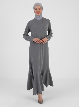 Plain Knitwear Modest Dress Gray