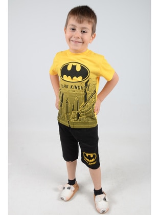 Batman Printed Shorts Double Yellow Kids Suit
