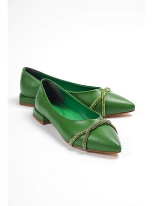 Green - Flat Shoes - DİVOLYA