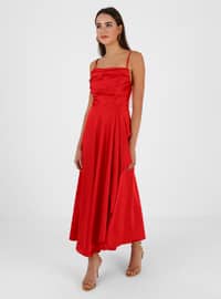 Half Lined - Red - Evening Dresses - Drape