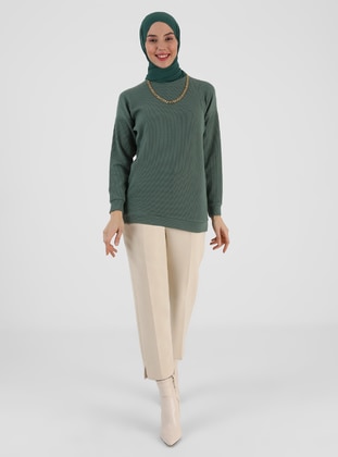 Dark Green - Crew neck - Unlined - Knit Tunics - ZENANE