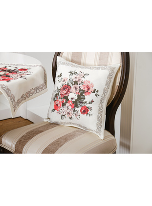 Gardenia Printed Fabric Kreme Floral Cushion Cover 45X45 Cm 1440