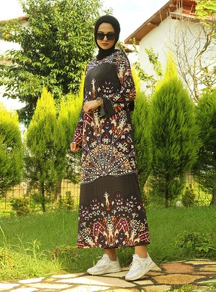 Multi Color - Multi - Unlined - Modest Dress - Uruba Giyim