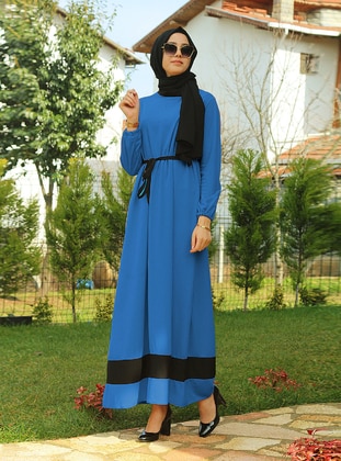 Blue - Unlined - Modest Dress - Uruba Giyim