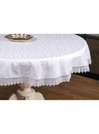 Emotion Lace Jacquard Fabric White Tablecloth 160Cm Round 1277
