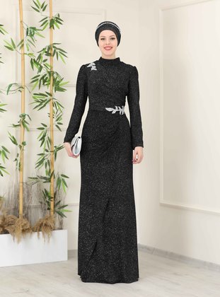 Black - Fully Lined - Crew neck - Modest Evening Dress - Esmaca