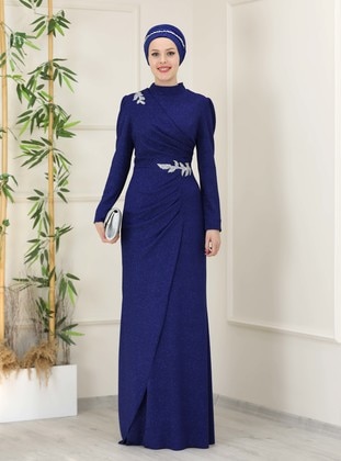 Saxe Blue - Fully Lined - Crew neck - Modest Evening Dress - Esmaca