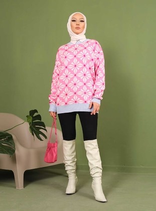 Pink - Multi - Unlined - Knit Cardigan - Vav
