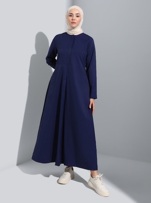 Navy Blue - Crew neck - Unlined - Modest Dress - Refka