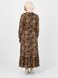 بني - نمط الفهد - نسيج غير مبطن - قبة مدورة - فستان مقاس كبير