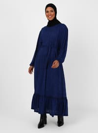ساكس الأزرق - مزهرة - نسيج غير مبطن - قبة مدورة - فستان مقاس كبير