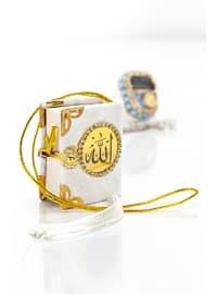 Zikr Counter With Stone - Mini Quran - Gift Set With Crystal Stone Rosary Tasbih - Cream Color